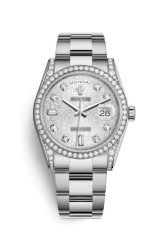 [118389-0122] Day-Date 36 White Gold Diamonds / Oyster / Silver Computer