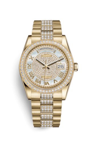 [118348-0076] Day-Date 36 Yellow Gold Diamonds / President Diamond / Paved Roman