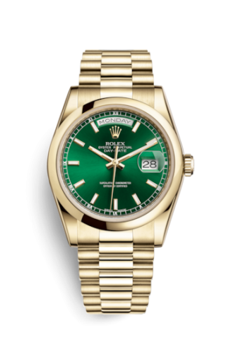 [118208-0349] Day-Date 36 Yellow Gold Domed / President / Green