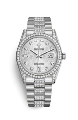 [118389-0071] Day-Date 36 White Gold Diamonds / President Diamond / Silver Computer
