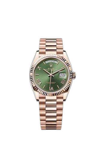 [128235-0089 (aka: m128235-0089)] Day-Date 36 Everose Gold - Fluted / Green - Roman / President