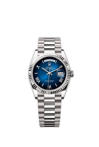 [128239-0063 (aka: M128239-0063)] Day-Date 36 White Gold - Fluted / Blue Ombré - Roman / President