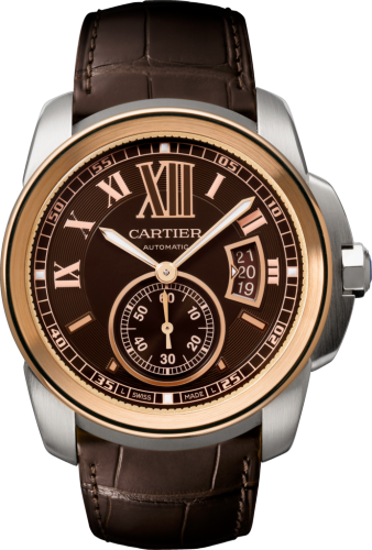 [W7100051] Calibre de Cartier 42 Stainless Steel / Pink Gold / Chrocolate