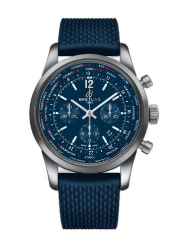[AB0510U9.C879.277S] Transocean Chronograph Unitime Pilot Stainless Steel / Blue / Rubber