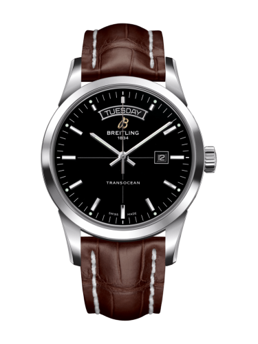 [A4531012/BB69/739P/A20BA.1] Transocean Day & Date Stainless Steel / Black / Croco / Pin