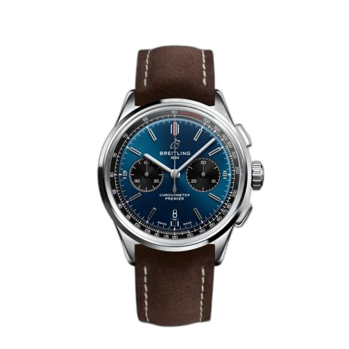 [AB0118221C1X2] Premier B01 Chronograph 42 Stainless Steel / Blue / Brown Nubuck / Pin