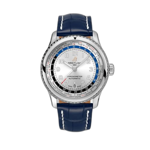 [A3521U01G1P2 (aka: AB3521U0.G838.1010P)] Navitimer 8 B35 Automatic Unitime 43 Stainless Steel / Silver / Blue Croco