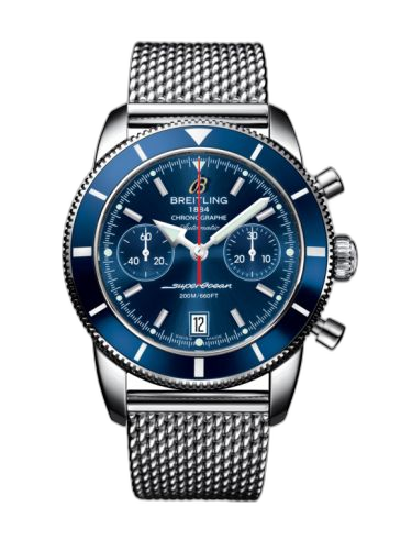 [A2337016.C856.154A] Superocean Heritage 44 Chronograph Stainless Steel / Blue / Blue / Milanese