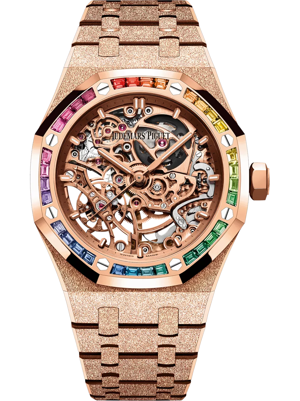 [15468OR.YG.1259OR.01-B] Royal Oak 37 Double Balance Wheel Openworked Frosted Pink Gold / Rainbow