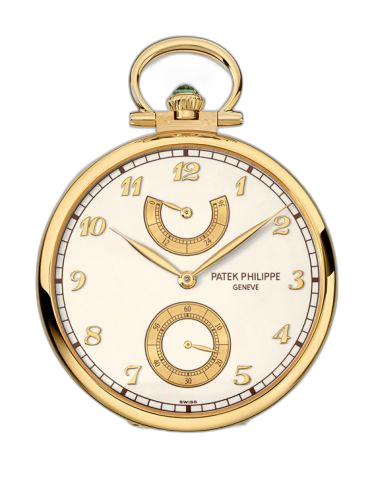 [982/172J] Pocket Watch Lepine Power Reserve Yellow Gold / Mountain Landscape