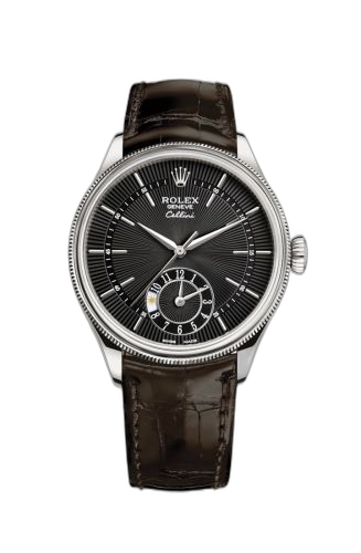 [50529-0010] Cellini Dual Time White Gold / Black / Alligator Brown