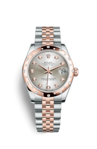[178341-0046] Datejust 31 Rolesor Everose Domed Diamond / Jubilee / Silver Diamond