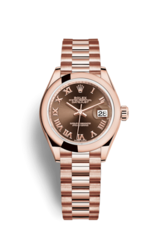 [279165-0013] Lady-Datejust 28 Everose Domed / President / Chocolate Roman