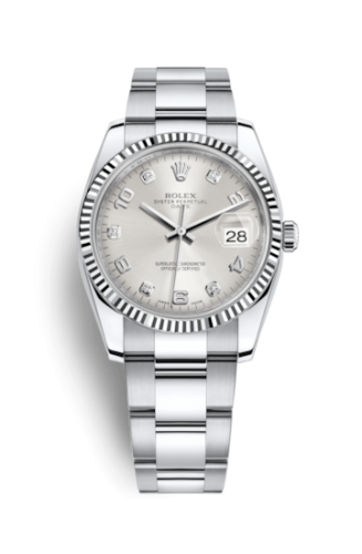 [115234-0012] Oyster Perpetual Date 34 Stainless Steel Fluted / Oyster / Silver Arabic