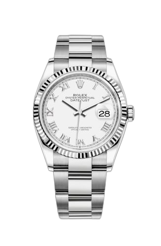 [126234-0026] Datejust 36 Stainless Steel / Fluted / White Roman / Oyster