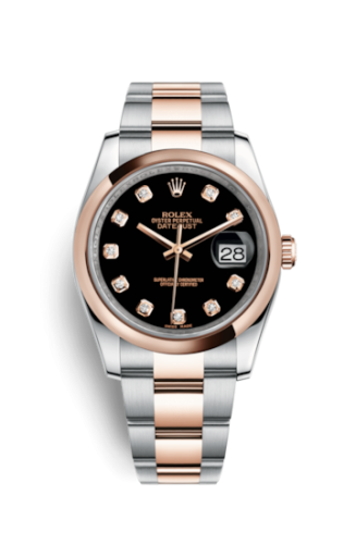 [116201-0083] Datejust 36 Rolesor Everose Domed / Oyster / Black Diamond
