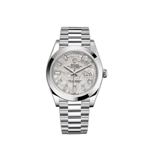 [228206-0036] Day-Date 40 Platinum / Meteorite Baguette