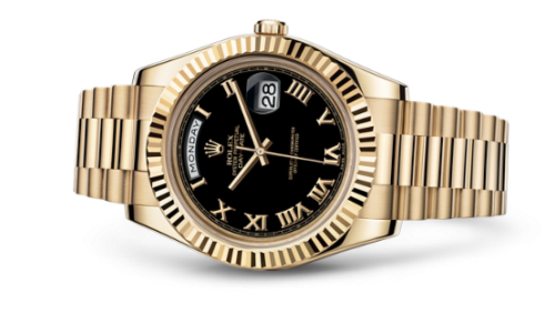 [218238-0041] Day-Date II Yellow Gold Fluted Black Roman