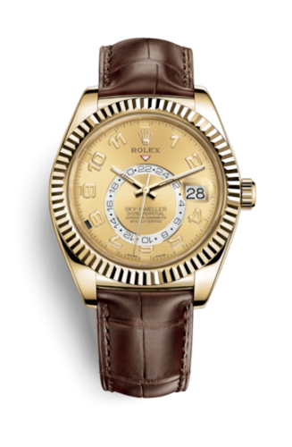 [326138-0004] Sky-Dweller Yellow Gold / Champagne Arabic / Alligator