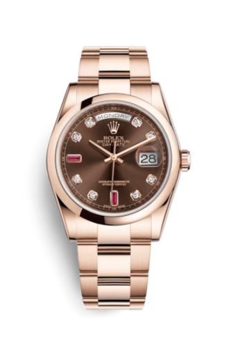 [118205f-0107] Day-Date 36 Everose Domed / Oyster / Chocolate Diamonds Rubies