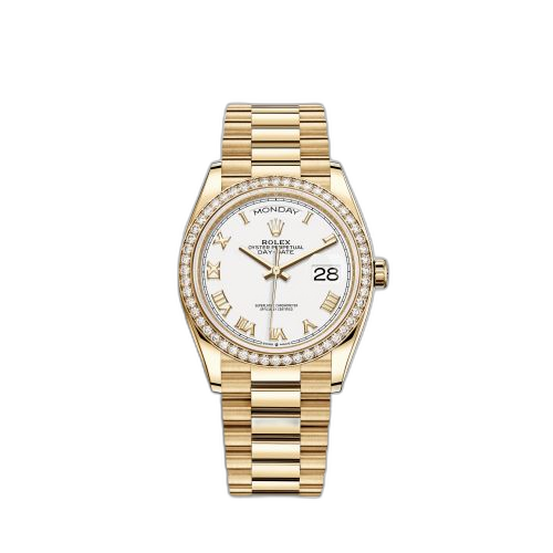 [128348RBR-0042 (aka: M128348RBR-0042)] Day-Date 36 Yellow Gold Diamond / White - Roman / President