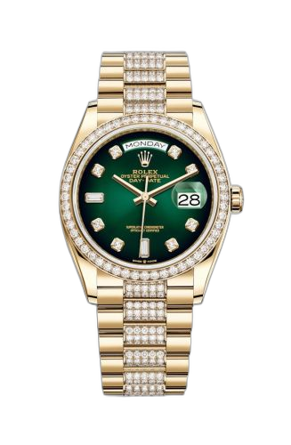 [128348RBR-0036 (aka: M128348RBR-0036)] Day-Date 36 Yellow Gold / Diamond / Green Ombré-Diamond / President-Diamond
