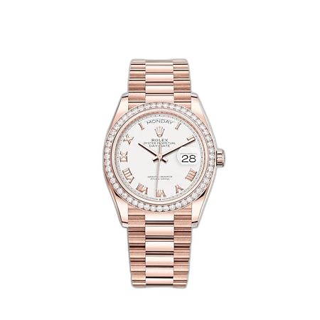 [128345RBR-0054 (aka: M128345RBR-0054)] Day-Date 36 Everose Gold / Diamond / White - Roman / President