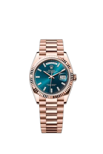 [128235-0085 (aka: m128235-0085)] Day-Date 36 Everose Gold - Fluted / Blue-Green - Baguette / President
