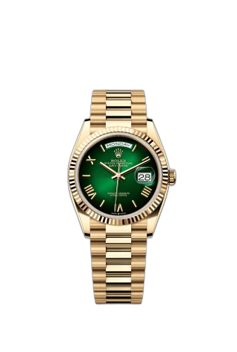 [128238-0118 (aka: m128238-0118)] Day-Date 36 Yellow Gold - Fluted / Green Ombré - Roman / President