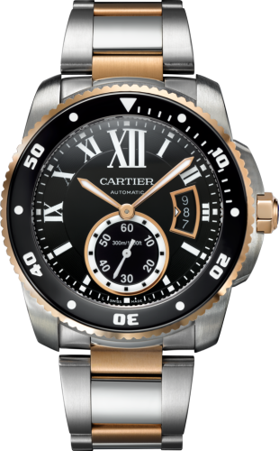 [W7100054] Calibre de Cartier Diver Stainless Steel / Pink Gold / Black / Bracelet