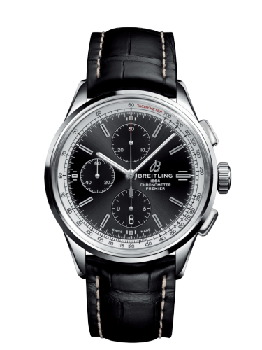 [A13315351B1P1] Premier Chronograph 42 Stainless Steel / Black / Croco Black / Folding