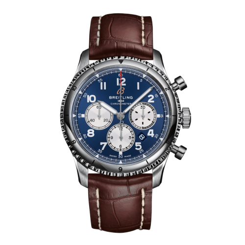 [AB0119131C1P2] Aviator 8 B01 Chronograph 43 Stainless Steel / Blue / Croco / Pin