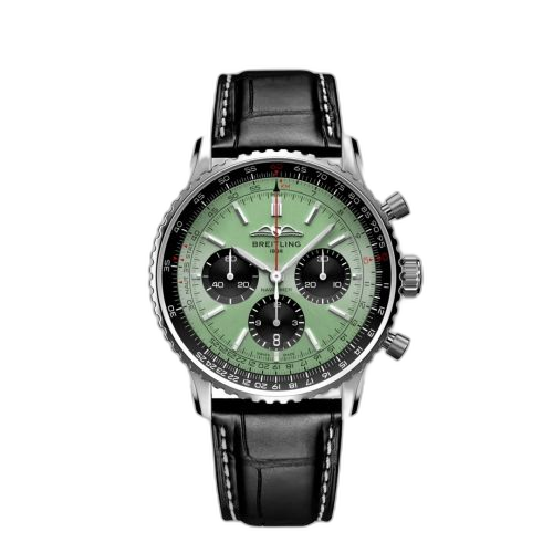 [AB0138241L1P1] Navitimer B01 Chronograph 43 Stainless Steel / Mint Green / Alligator - Folding