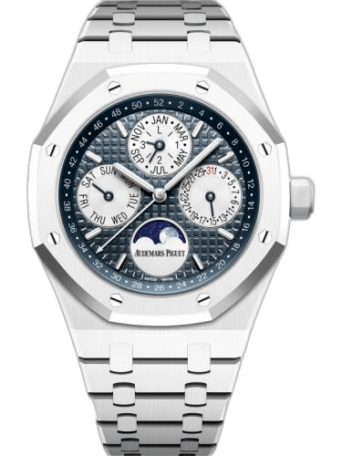 [26579CB.OO.1225CB.01] Royal Oak Perpetual Calendar 41 White Ceramic / Blue