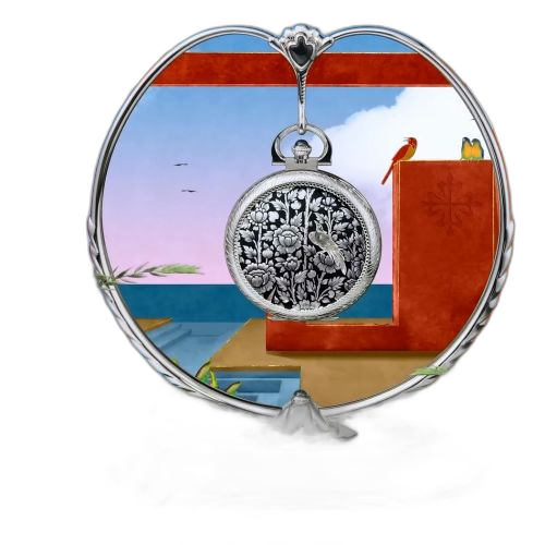 [992/146G] Pocket Watch Lepine White Gold / Gold Birds