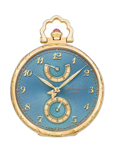 [982/182J] Pocket Watch Lepine Power Reserve Yellow Gold / Butterflies and Orchids