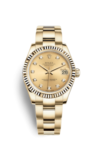 [178278-0046] Datejust 31 Yellow Gold Fluted / Oyster / Champagne Diamond