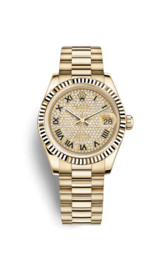 [178278-0079] Datejust 31 Yellow Gold Fluted / President / Paved Roman