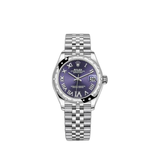 [278344rbr-0028] Datejust 31 Stainless Steel Domed Diamond / Jubilee / Aubergine - Roman