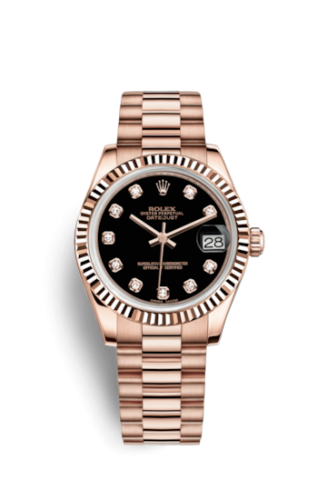[178275f-0020] Datejust 31 Everose Fluted President Black Diamonds
