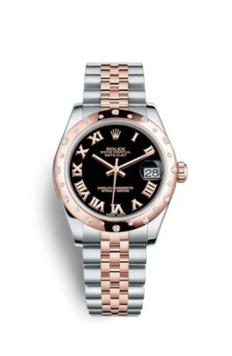 [178341-0032] Datejust 31 Rolesor Everose Domed Diamond / Jubilee / Black Roman