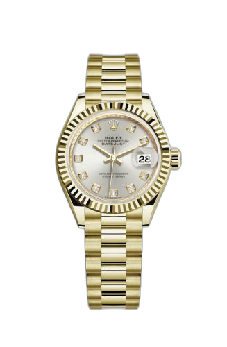 [279178-0015] Lady-Datejust 28 Yellow Gold Fluted / President / Silver Diamond