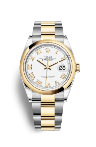 [126203-0030] Datejust 36 Stainless Steel / Yellow Gold / Smooth / White Roman / Oyster