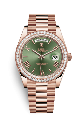 [228345rbr-0011] Day-Date 40 Everose - Diamond / Green - Roman