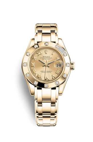 [80318-0060] Datejust Pearlmaster 29 Yellow Gold 12 Diamond Champagne Roman