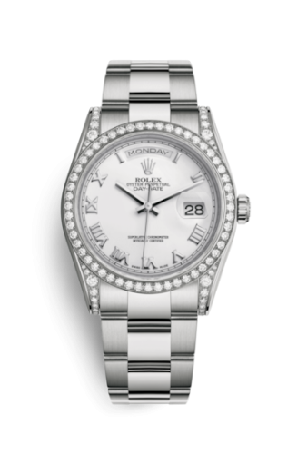 [118389-0119] Day-Date 36 White Gold Diamonds / Oyster / White Roman