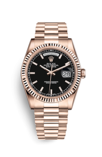 [118235f-0004] Day-Date 36 Everose Fluted / President / Black