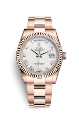 [118235f-0052] Day-Date 36 Everose Fluted / Oyster / White Roman