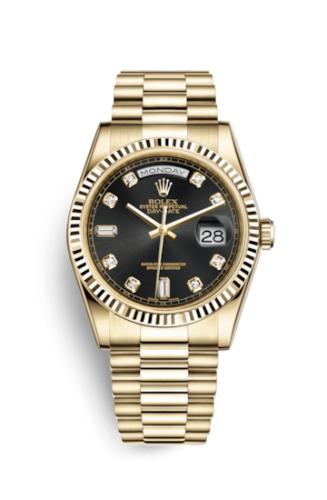 [118238-0076] Day-Date 36 Yellow Gold Fluted / President / Black Diamonds