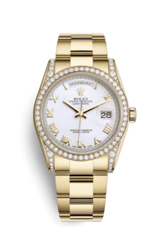 [118388-0101] Day-Date 36 Yellow Gold Diamonds / Oyster / White Roman